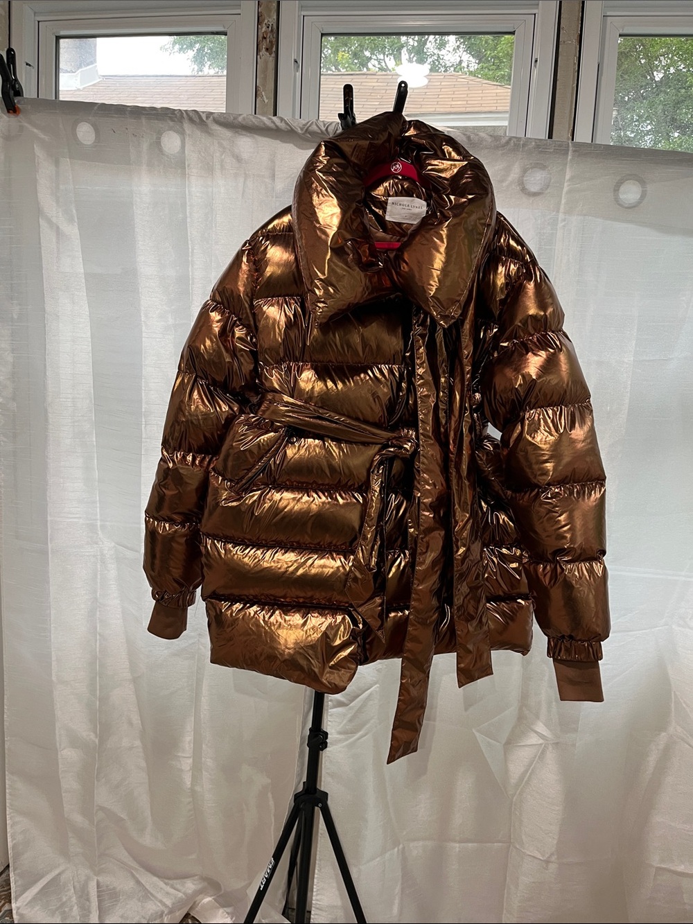 Women's Metallic Copper Belted Puffer Coat